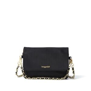 Baggalini Black Flap Crossbody with Gold Chain NWOT